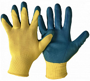 Перчатки нейлон латексная ладонь (полуоблив) желто-синие Bull Gepro - фото