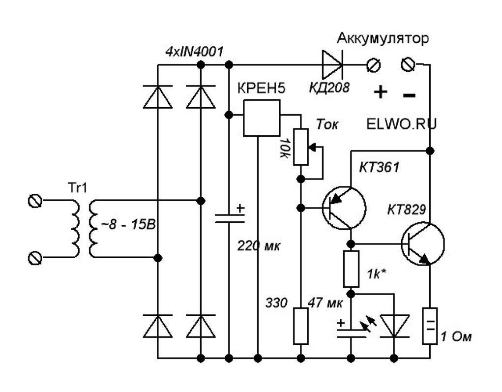 Электрическая схема зарядного устройства для аккумулятора автомобиля