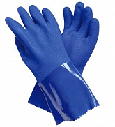 Перчатки КНР резиновые вспен., длинный рукав, синие - фото