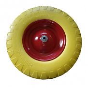 Колесо для тачки 380*16(12)мм, полиуритановое, желтое/красное - фото