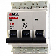 Автоматический выключатель 3Р 16А (С) 4,5кА ВА 47-63 EKF с пломбой mcb4763-3-16C pro - фото