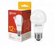 Лампа светодиодная LED, груша (А60), 12 Вт, E27, 3000K теплый IN HOME  - фото