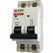 Автоматический выключатель 2Р 32А (С) 4,5кА ВА 47-63 EKF PROXIMA с пломбой mcb4763-2-32C pro - фото