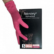 Перчатки нитриловые Benovy, фуксия (р.L) - фото