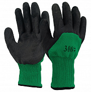 Перчатки КНР нейлон, нитрил черно-зеленые, полный облив, 40гр - фото