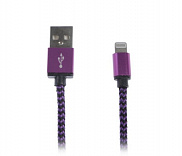 Кабель LuazON, Lightning - USB, 1 А, 1 м, оплётка нейлон, фиолетовый 4449941 - фото