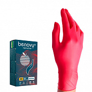 Перчатки нитриловые Benovy, красные (р.XS) - фото
