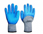 Перчатки вспененные зимние серые с синим обливом - фото