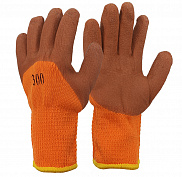 Перчатки КНР термо, нейлон, нитрил.полуоблив, оранжево-коричневый - фото
