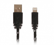 Кабель USB - Lightning 8-pin, 1.0 A, 2 м, в нейлоновой оплётке, черный LuazON - фото